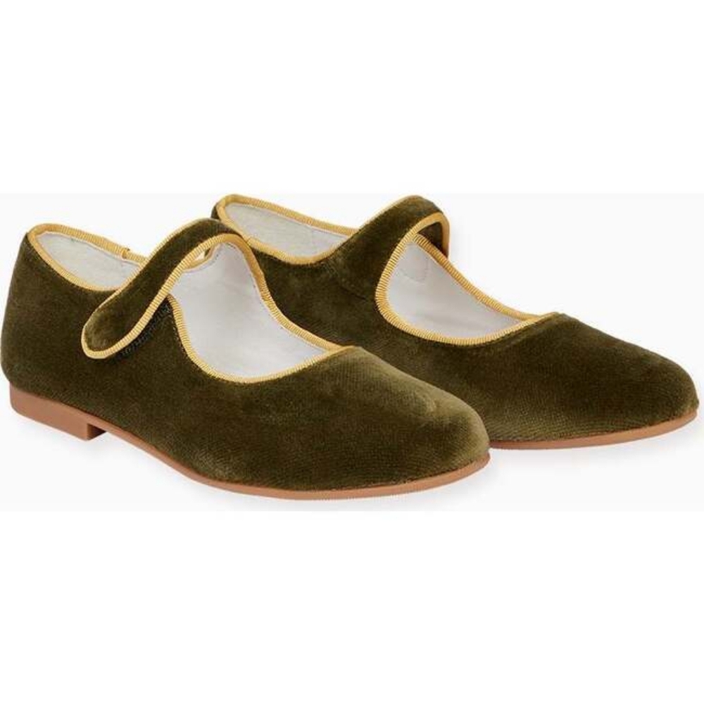 La Coqueta | Velvet Girl Mary Jane Shoes, Olive